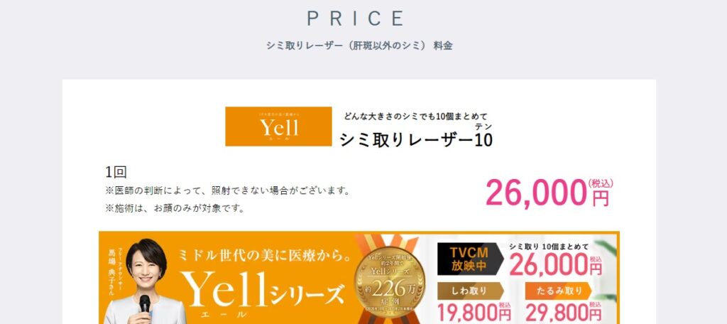 湘南美容外科のシミ取り放題(料金)
